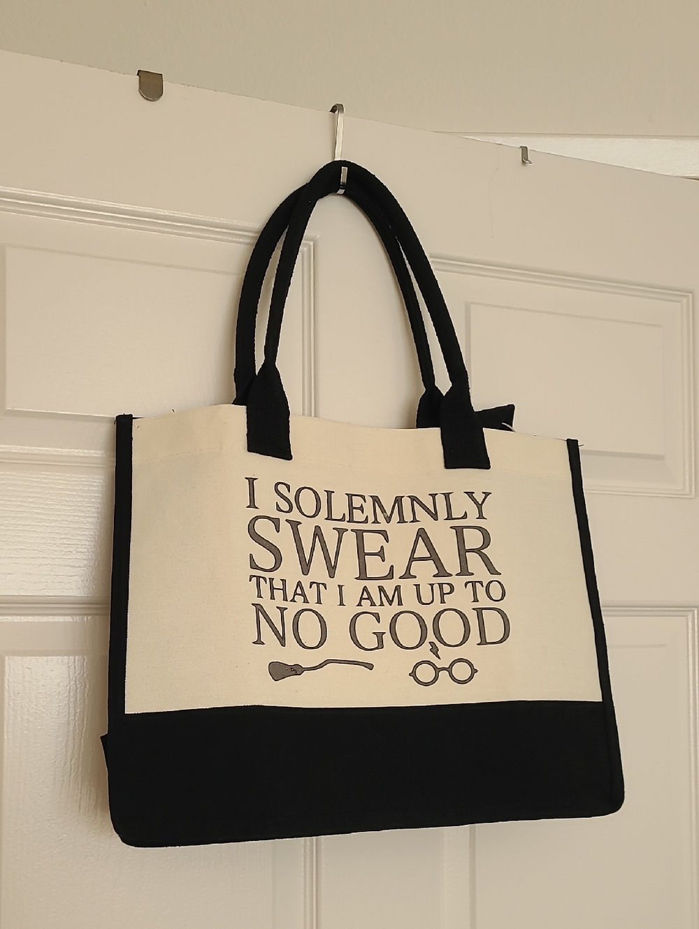 Canvas Quote Tote Bag in Cream and Black - 'I Solemnly Swear'